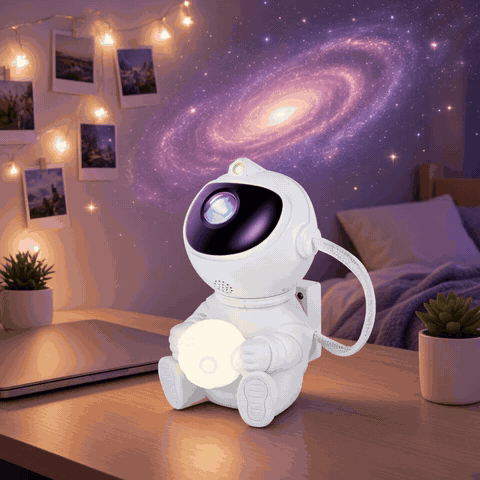 GIF: galaxy slowly swirling on the wall behind Astro